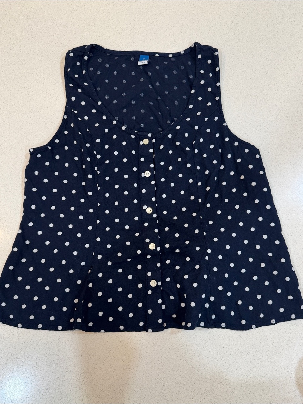 Old Navy Navy and White Polka Dot Button Sleeveless Top